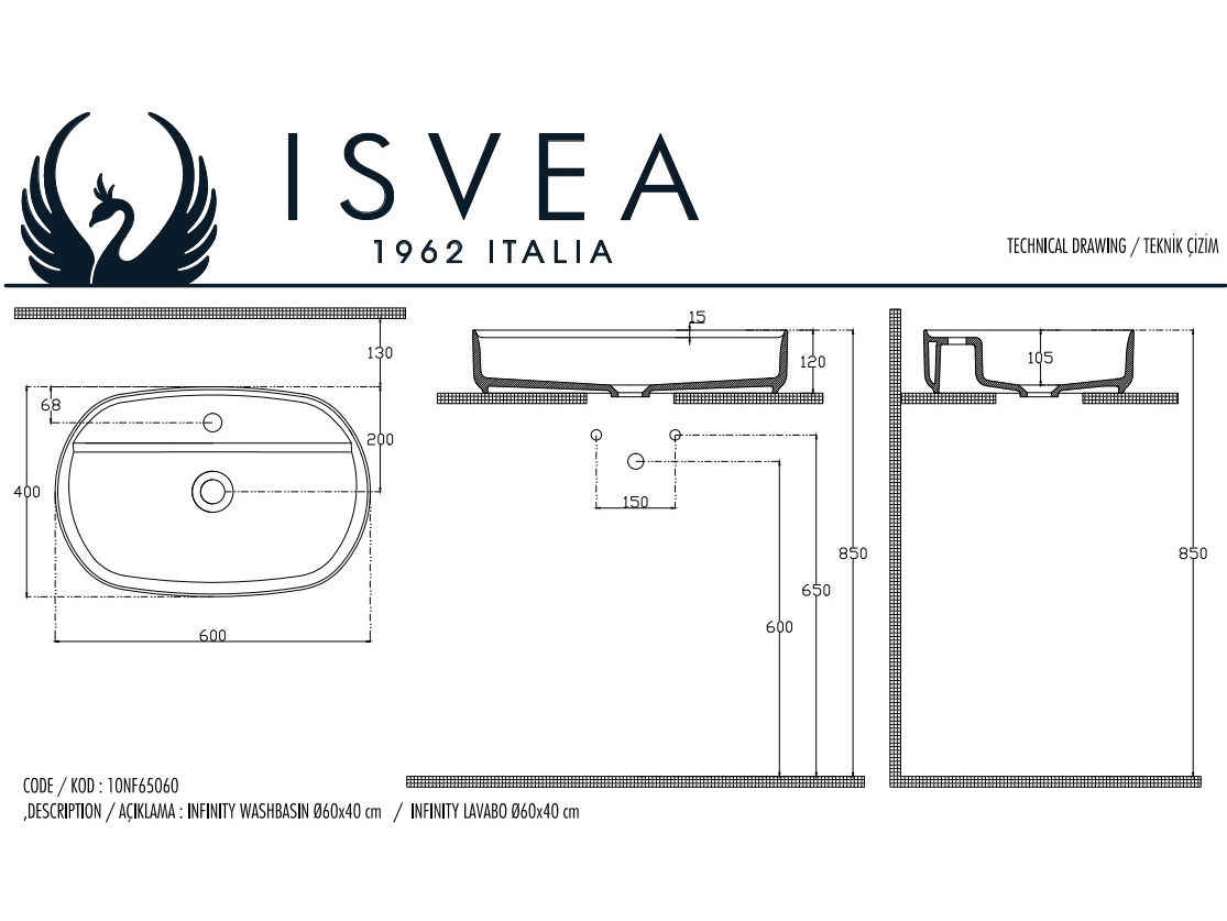 Lavoar ISVEA SAPHO INFINITY OVAL 60x40см 10NF65060