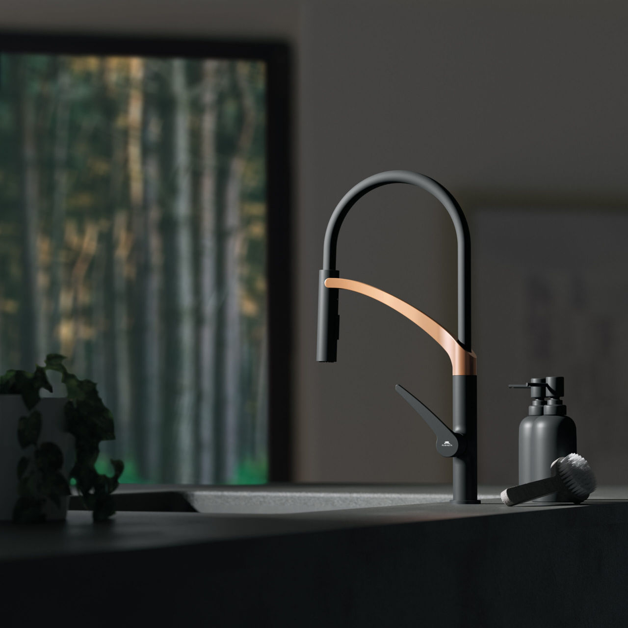 Кухонный смеситель с гибким шлангом магнит Ultima-50 (BK/RG) UL500638