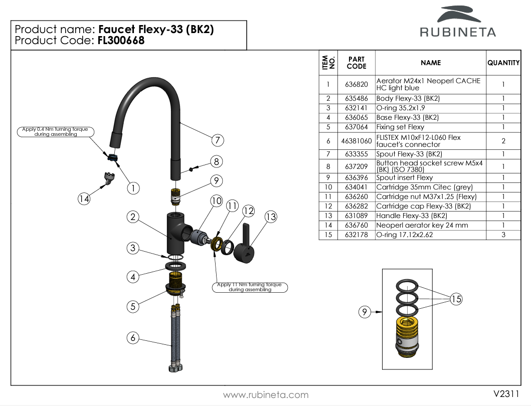 Baterie bucatarie cu furtun flexibil RUBINETA FLEXY-33 (BK) FL30068