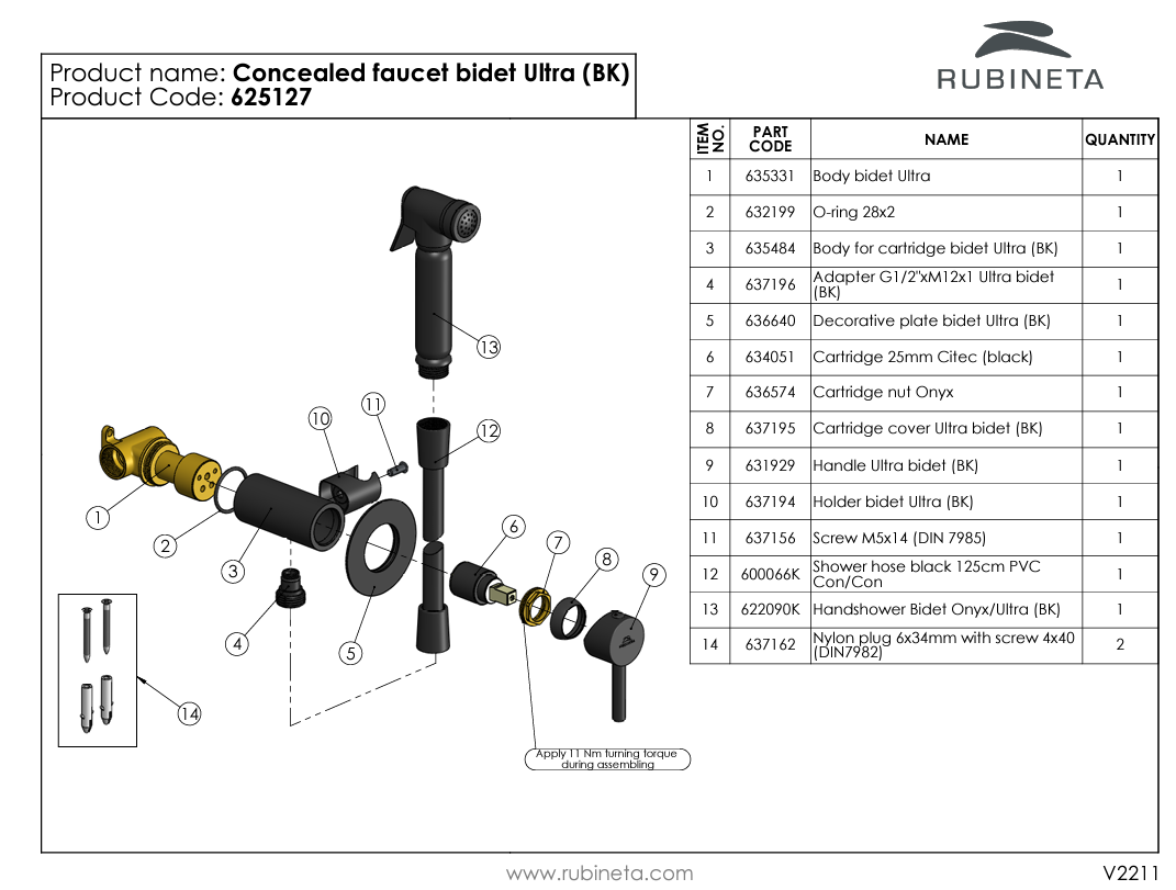 Baterie cu dus igienic Rubineta ULTRA Bidet (BK) 625127