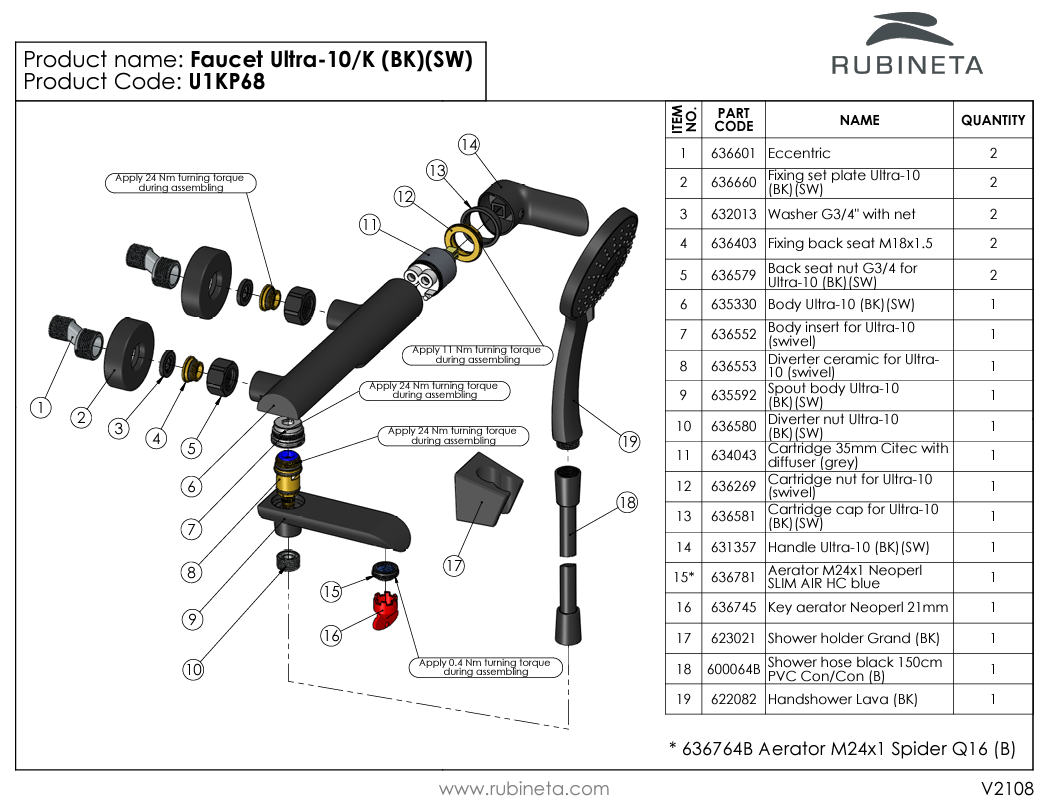 Baterie pentru baie RUBINETA ULTRA-10/K (SW) (BK) U1KP68