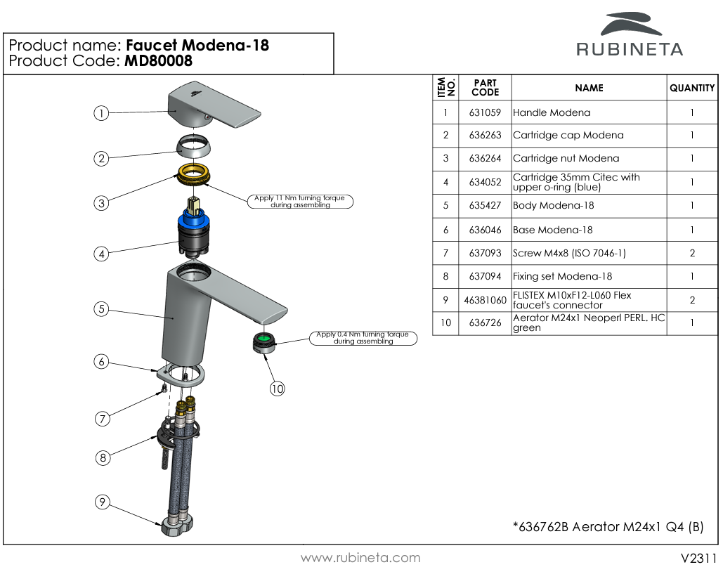 Baterie pentru lavoar RUBINETA Modena-18 MD80008