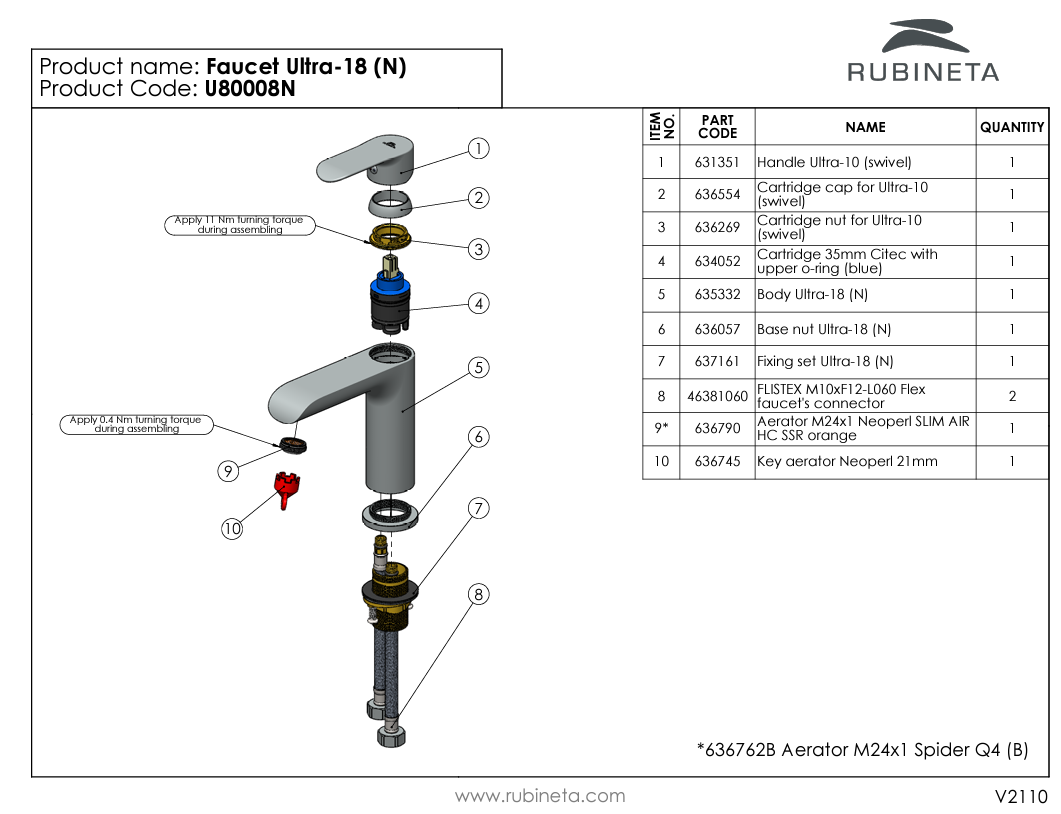Cмеситель для раковины RUBINETA Ultra-18 (N) U80008N