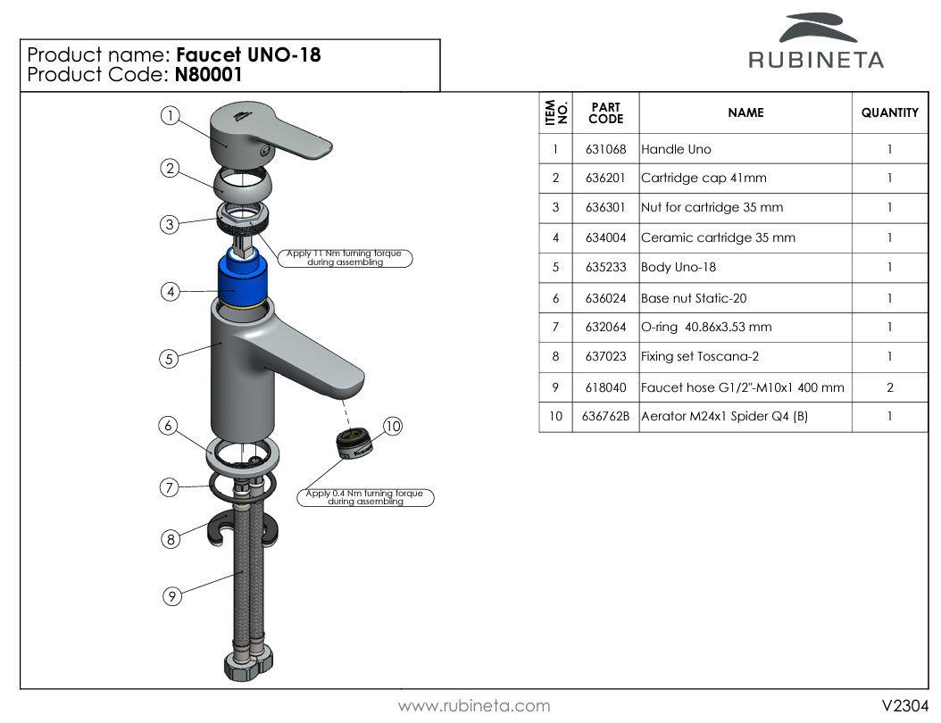 Baterie pentru lavoar RUBINETA UNO-18 N80001