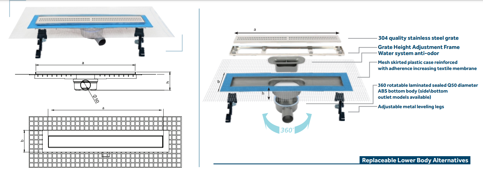 Rigola de dus trap Line 2 60cm Shower drain slot grate din inox