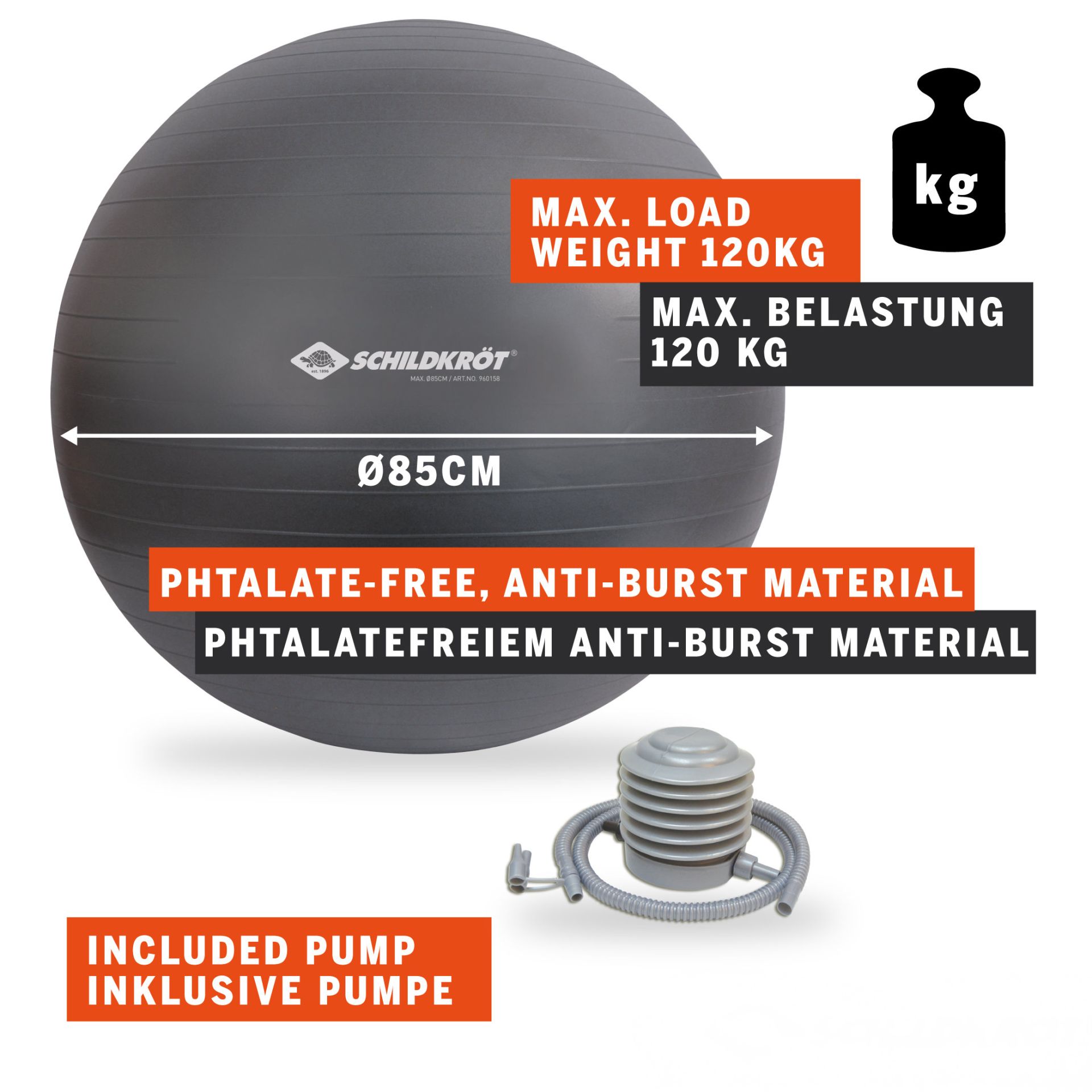 Minge gimnastica cu pompa d=85 cm (max. 120 kg) Donic Schildkrot 960158 (13825) 2