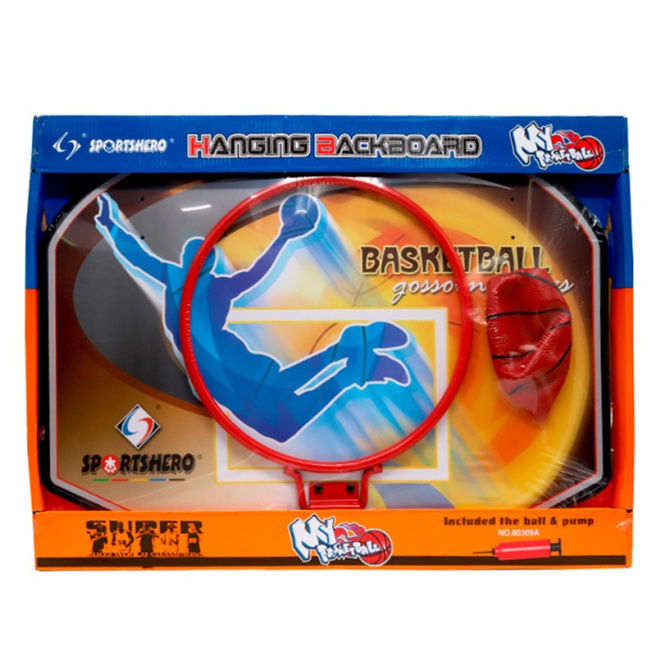 Щит баскетбольный 60x43 см + кольцо d=32 см, сетка и мяч 55618 (7209)