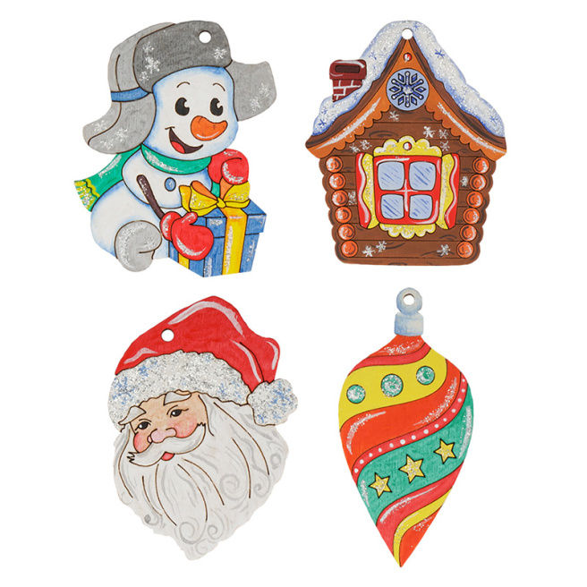 Роспись по дереву "Игрушки на елку" (4 шт.) 013 (7783)