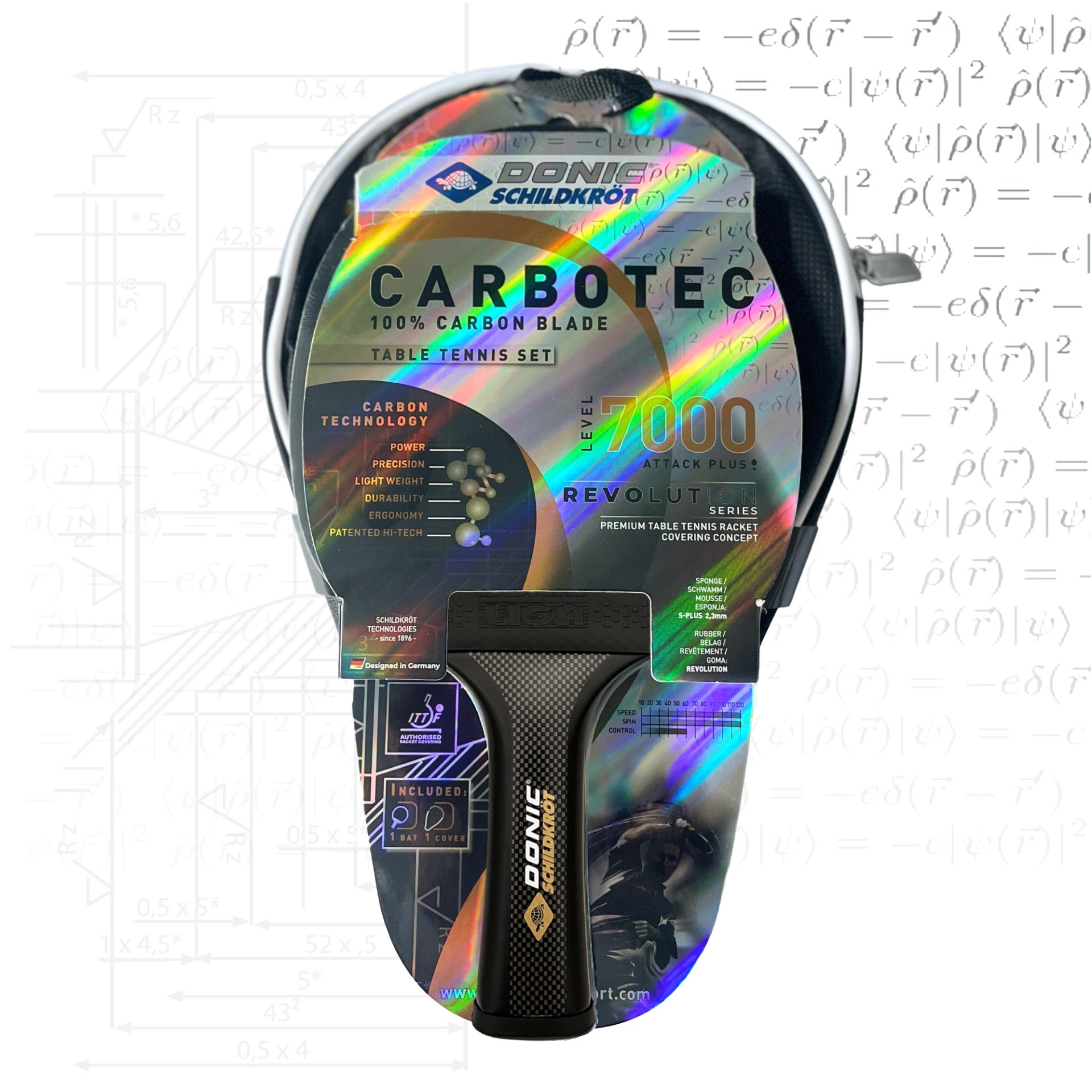 Paleta tenis de masa cu husa 2.3 mm, level 7000 Donic Schildkrot CarboTec 758221 (4682) 2