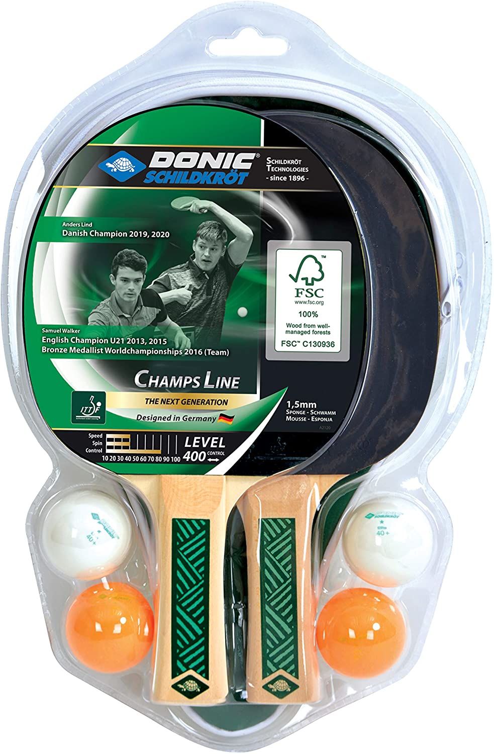 Набор для настольного тенниса (2 ракетки + 4 мячика + 2 чехла) Donic Champs 400 / 788498 (5390)