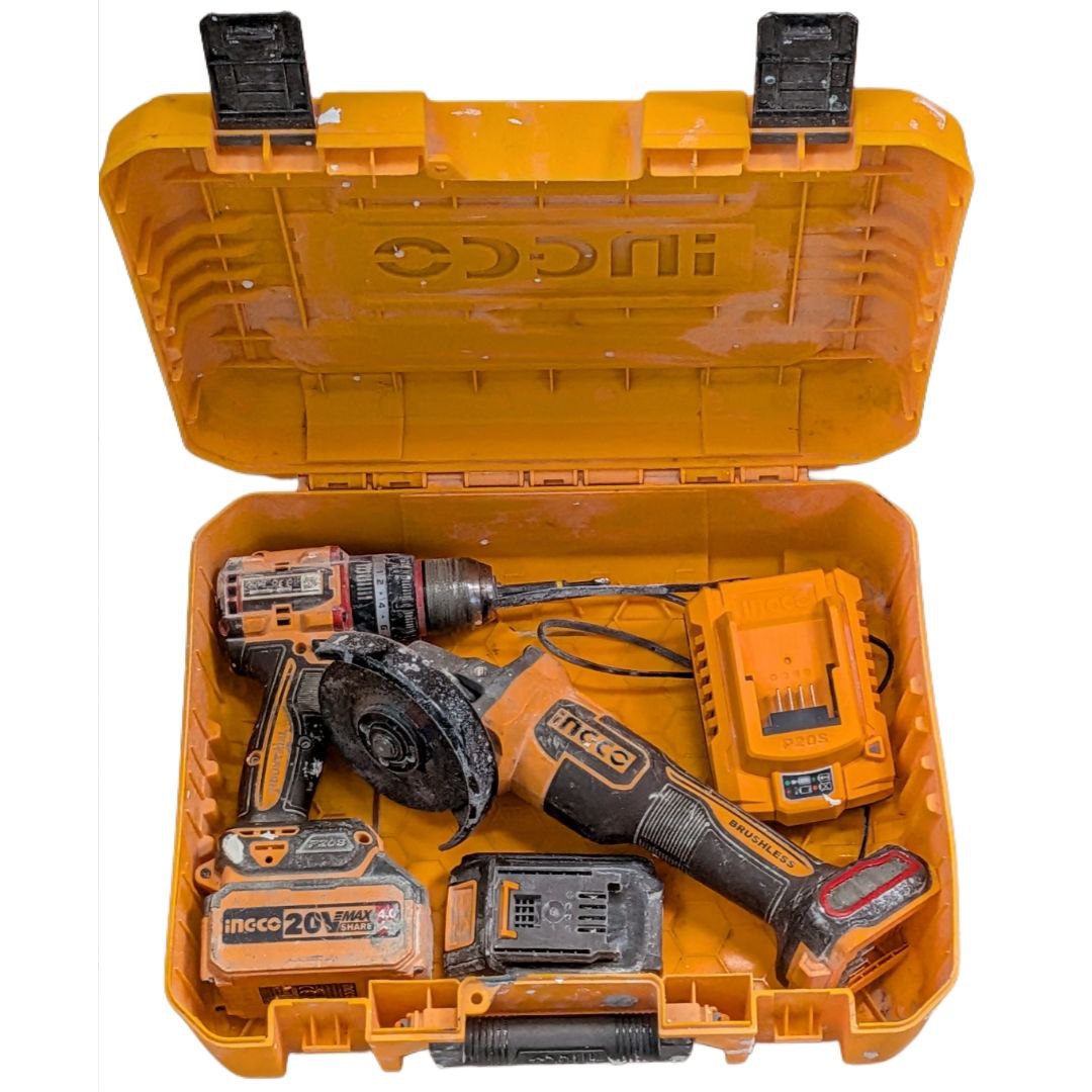 Угловая шлифмашина на аккумуляторах BLmotor 20V/1*4.0Ач 115mm INGCO CAGLI211541 +Шуруповёрт аккумуляторный ударный INGCO CIDLI20668 20В 2Ач