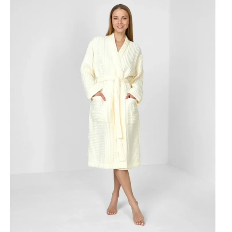 Halat de baie waffle crem M