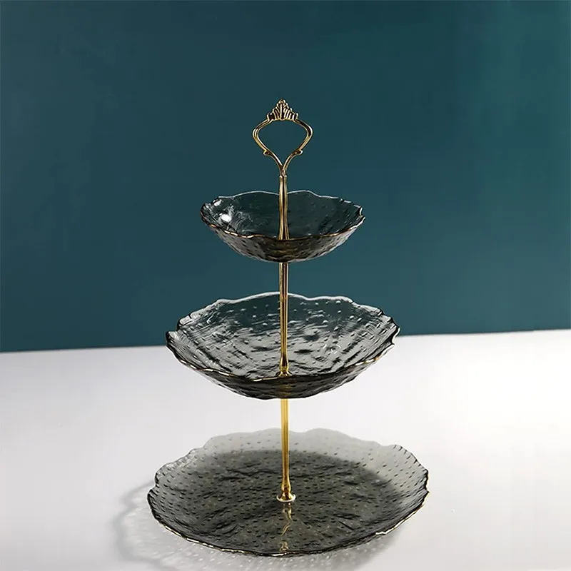 Fructiera etajata 3 nivele sticla fumurie (14x20x26)