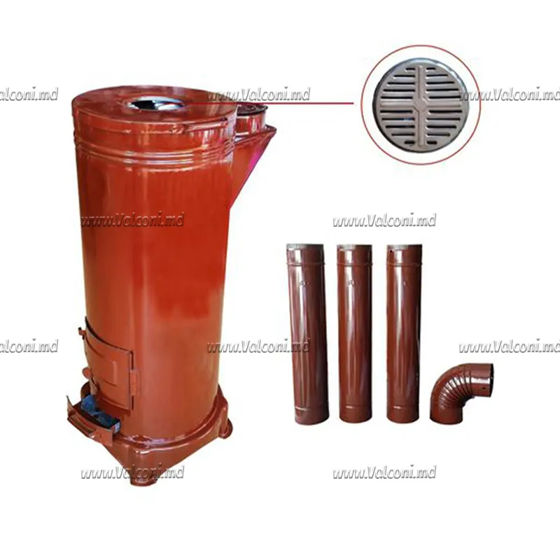 Soba pe lemne rotunda cu trei burlane si un cot