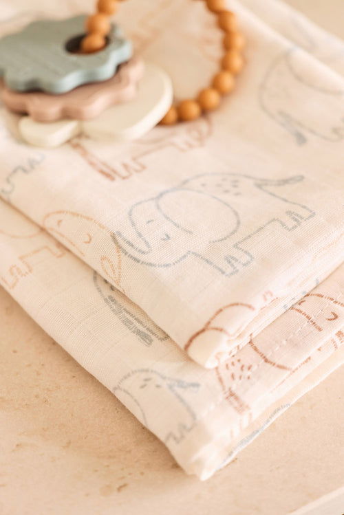 Pelinci muselina Jollein 115x115cm Elephant Tales (2pack)