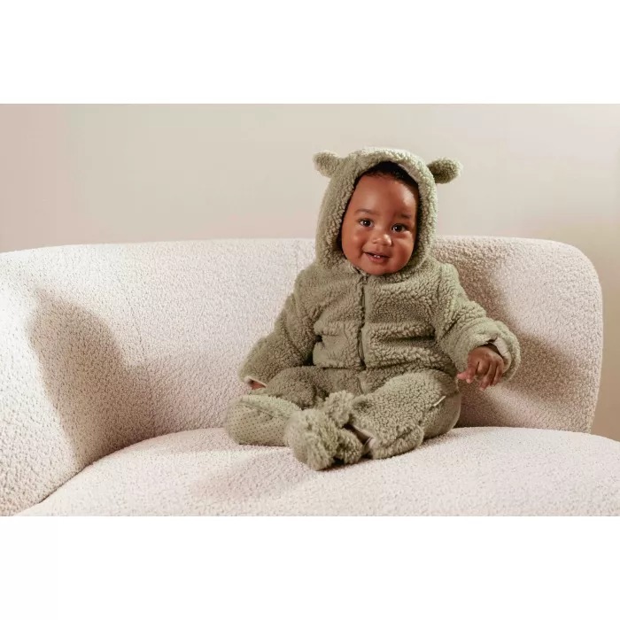 Combinezon din teddy - Soft Green - marimea 74/80 - Little Dutch