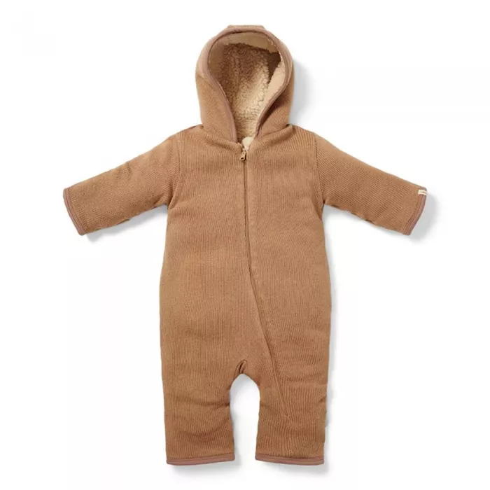 Salopeta groasa din tricot captusita cu material teddy - Brown - Little Dutch - 62/68