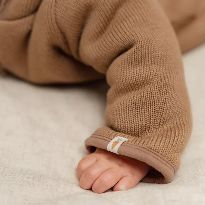 Salopeta groasa din tricot captusita cu material teddy - Brown - Little Dutch - 74/80