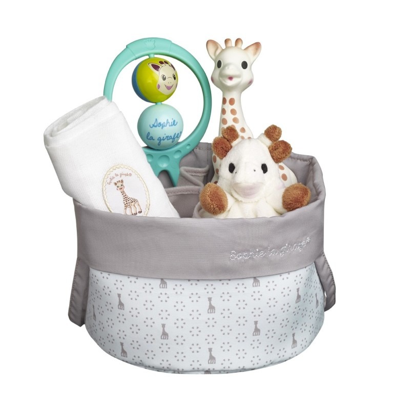 Se-cadou la nastere in cos Girafa Sophie (A basket with handle + Girafa Sophie + comforter with paci