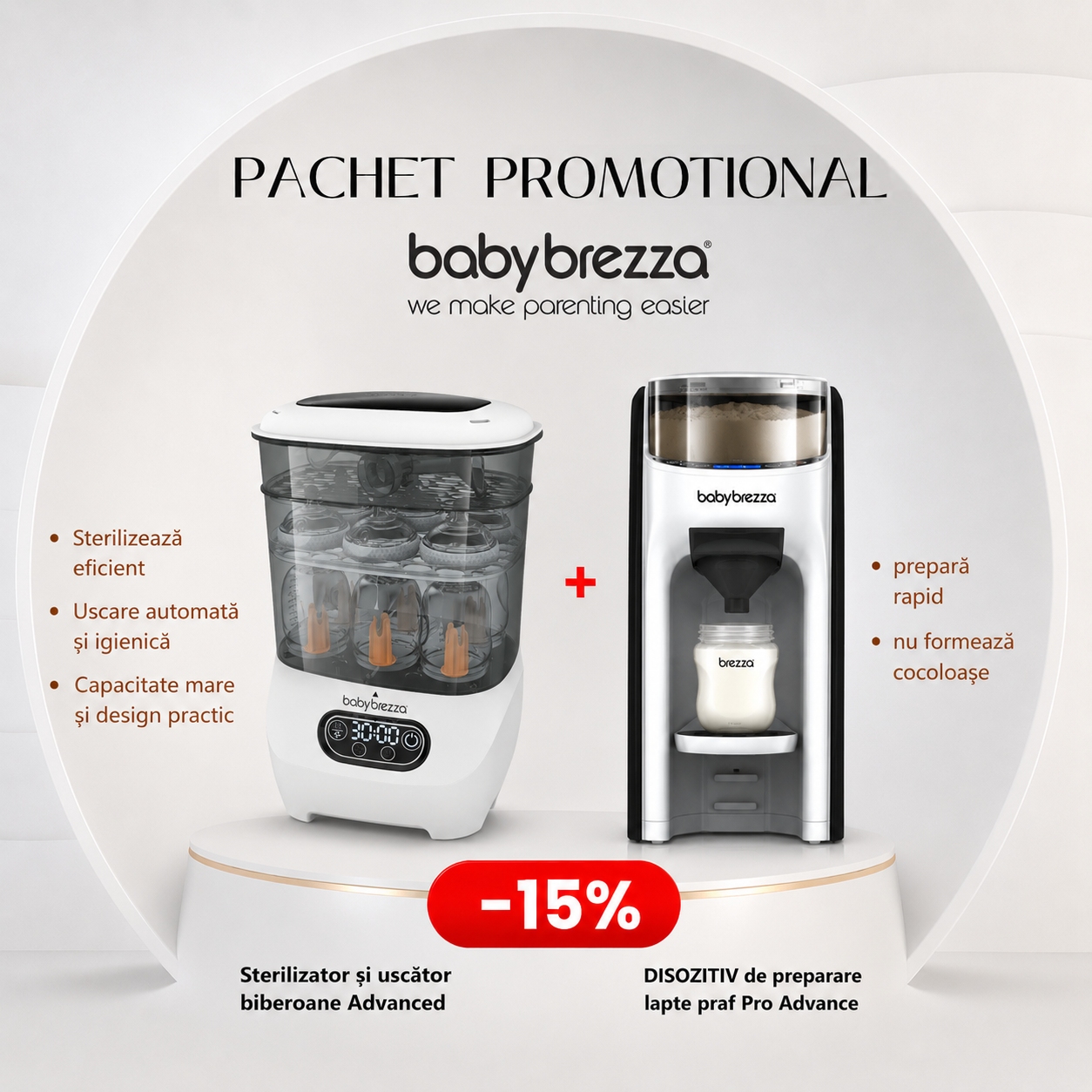 Pachet Promo Espresor lapte praf Formula Pro Advanced + Sterilizator si uscator biberoane Advanced Baby Brezza