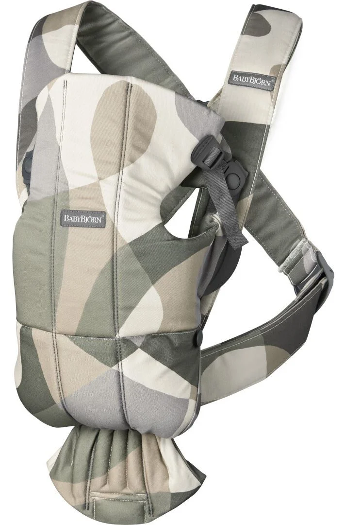 Marsupiu anatomic BabyBjorn Mini Khaki/Green cu pozitii multiple de purtare, bumbac