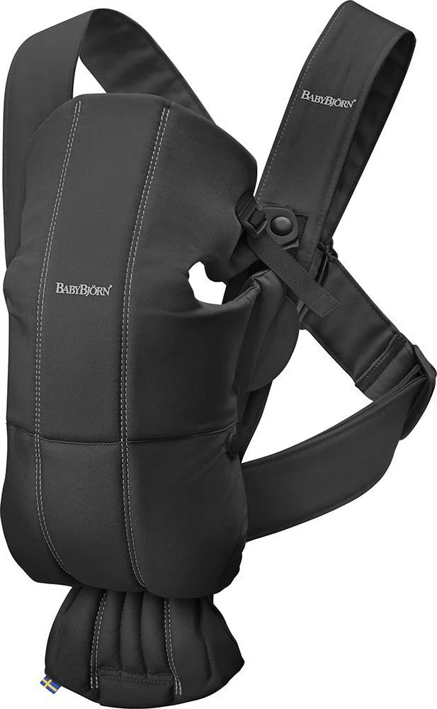 Marsupiu anatomic BabyBjorn Mini Black cu pozitii multiple de purtare, bumbac