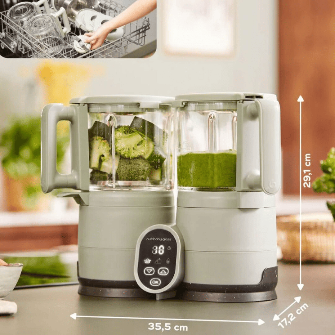 Robot multifunctional 4 in 1 Babymoov Nutribaby Glass Celadon Green din sticla si otel inoxidabil