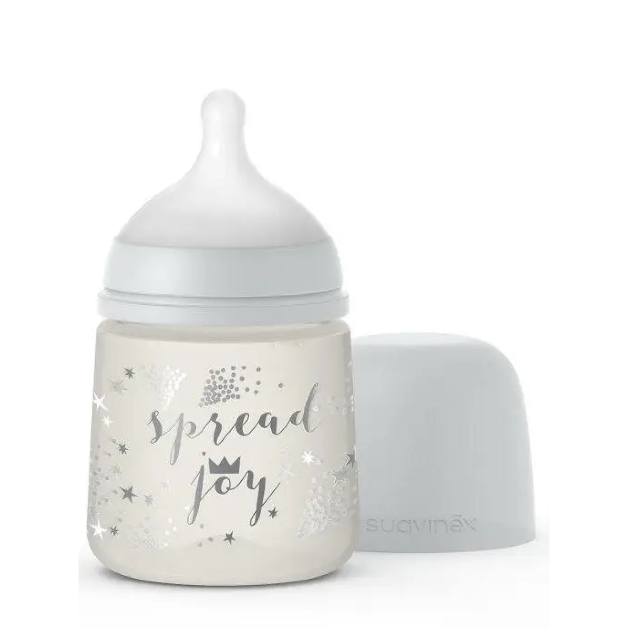 Biberon Suavinex, Flux lent, Silicon, Argintiu, 150ml