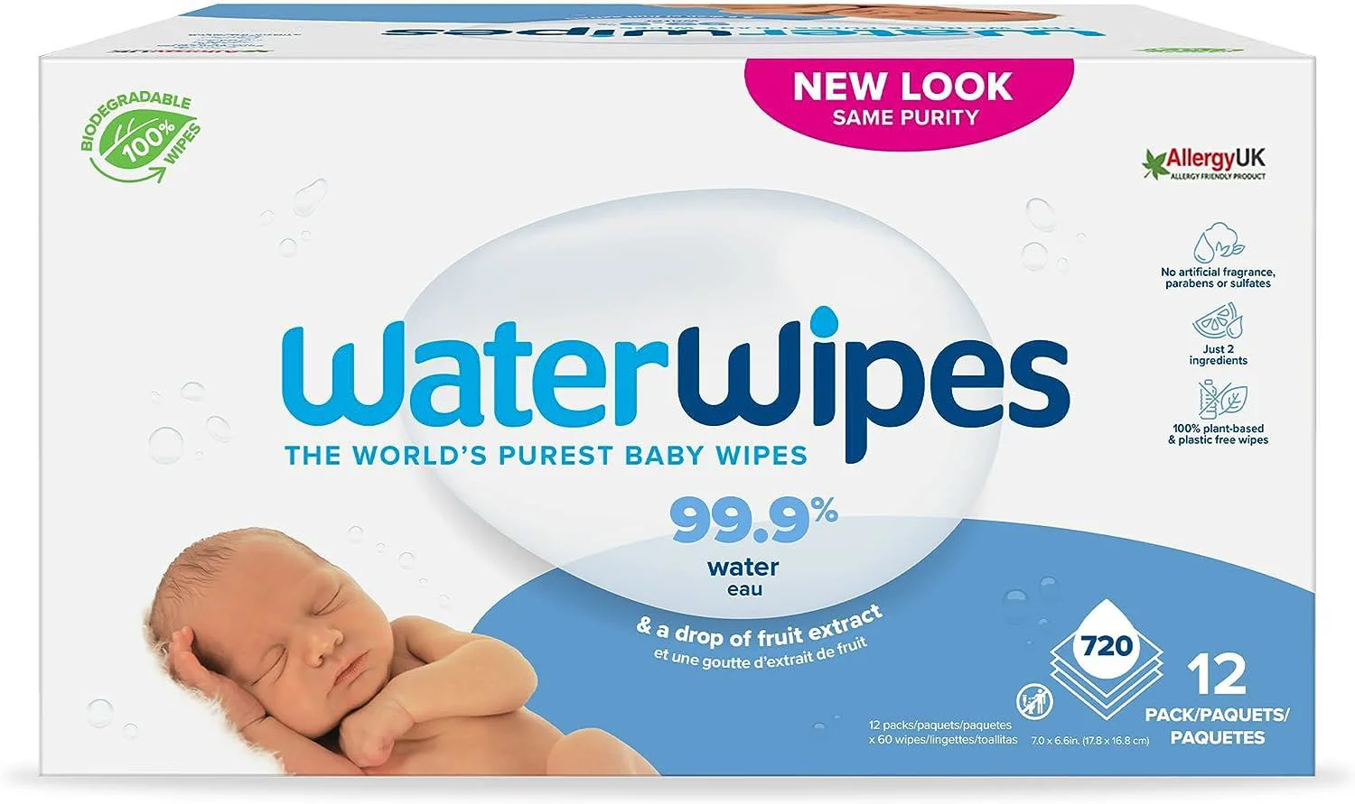 Влажные салфетки Water Wipes Mega Value 12×60 шт., коробка