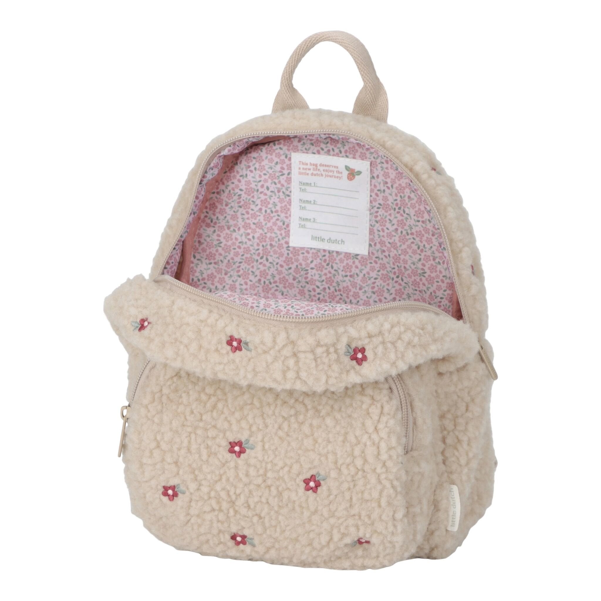 Rucsac din material teddy - Sand - Little Dutch