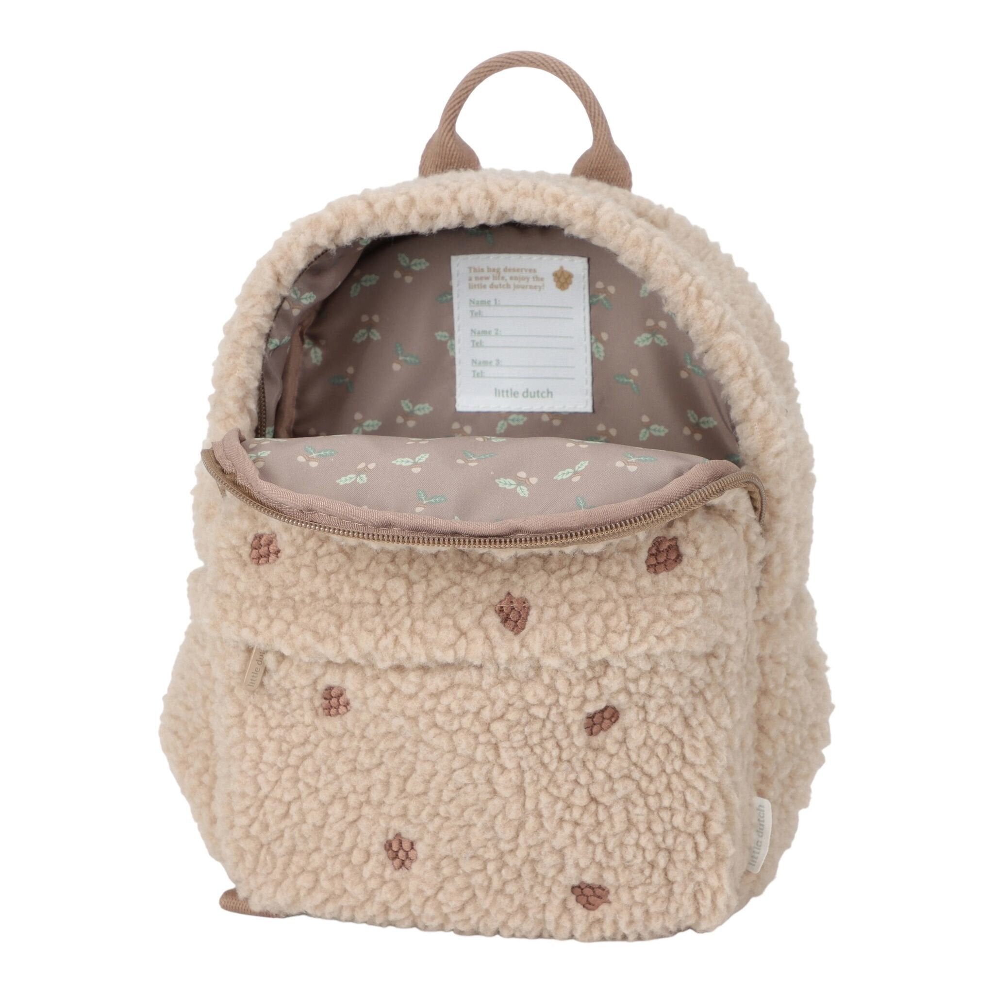 Rucsac din material teddy - Taupe - Little Dutch