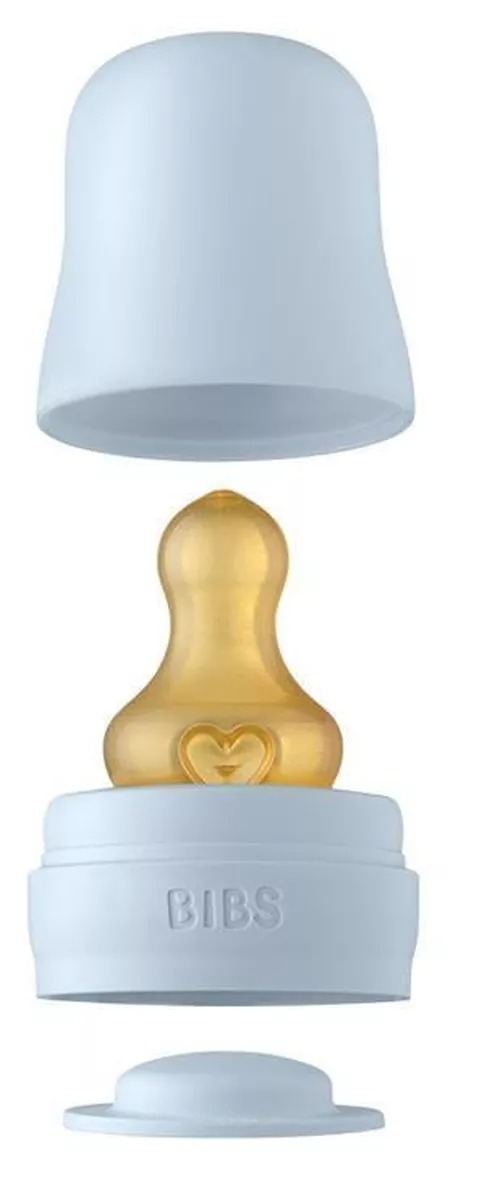 Biberon din sticla anticolici BIBS Baby Blue cu tetina din latex 0+ luni, 225 ml