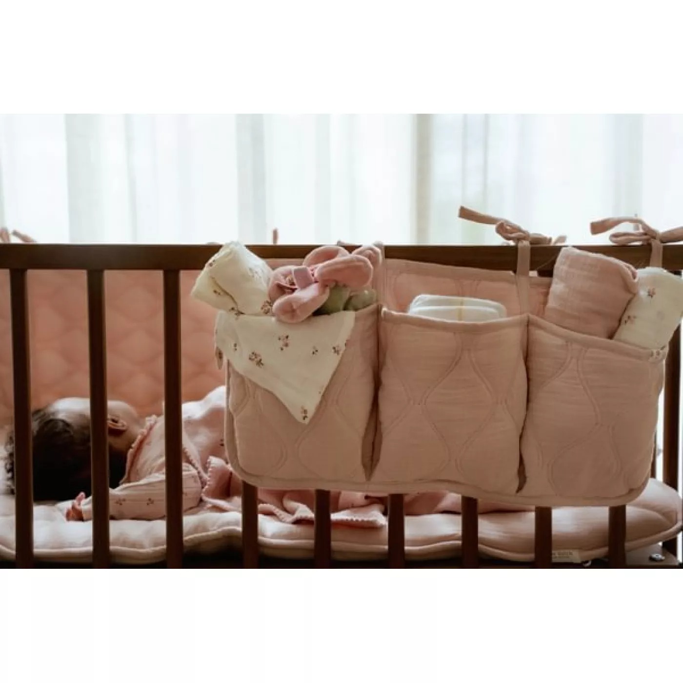 Organizator din bumbac organic pentru patut - Pure Blossom - Little Dutch