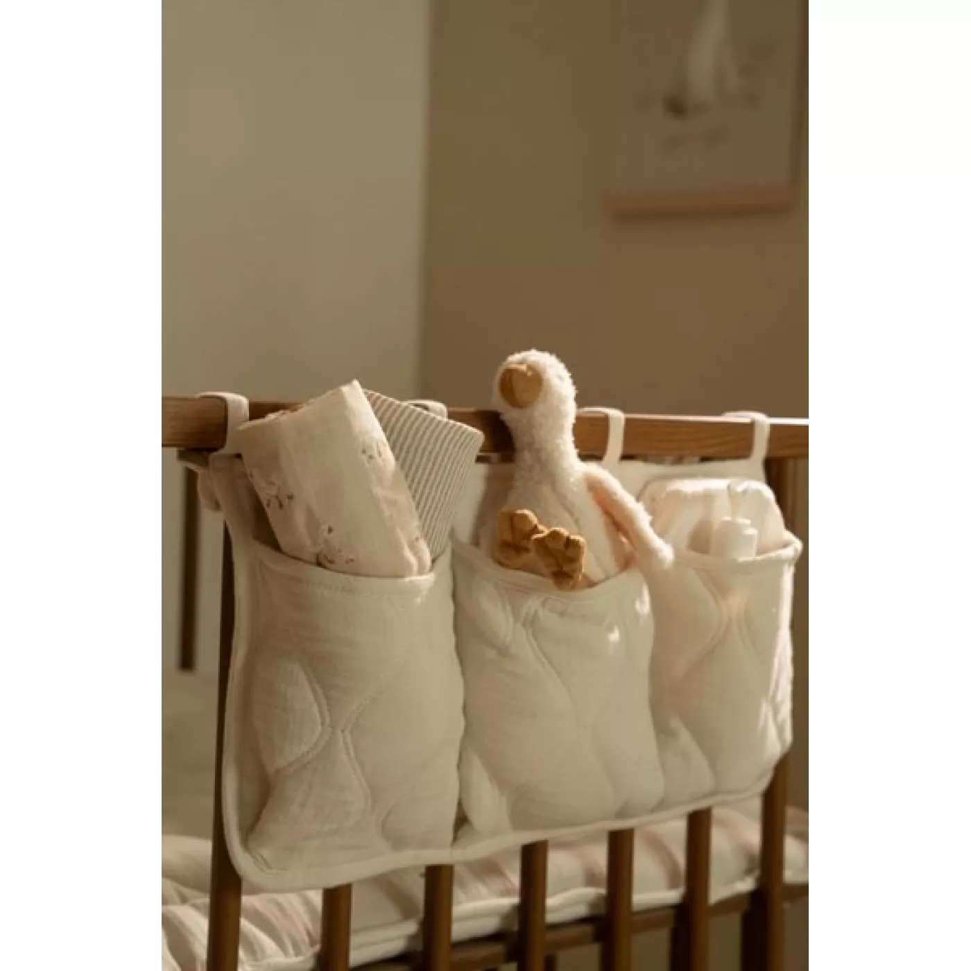 Organizator din bumbac organic pentru patut - Pure Soft White - Little Dutch