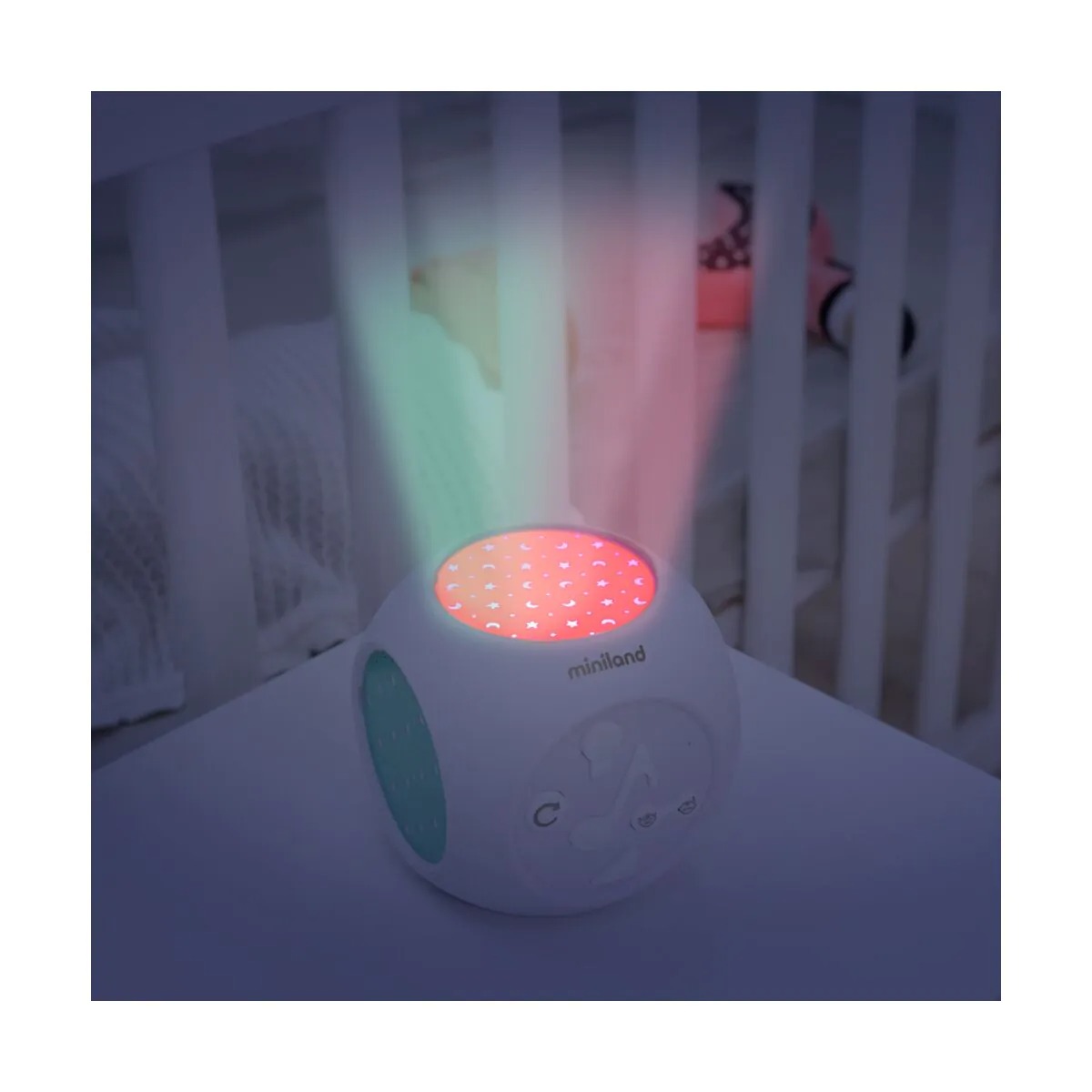 Proiector muzical cu lumină și sunete pentru bebeluși Miniland Dreamcube Magical