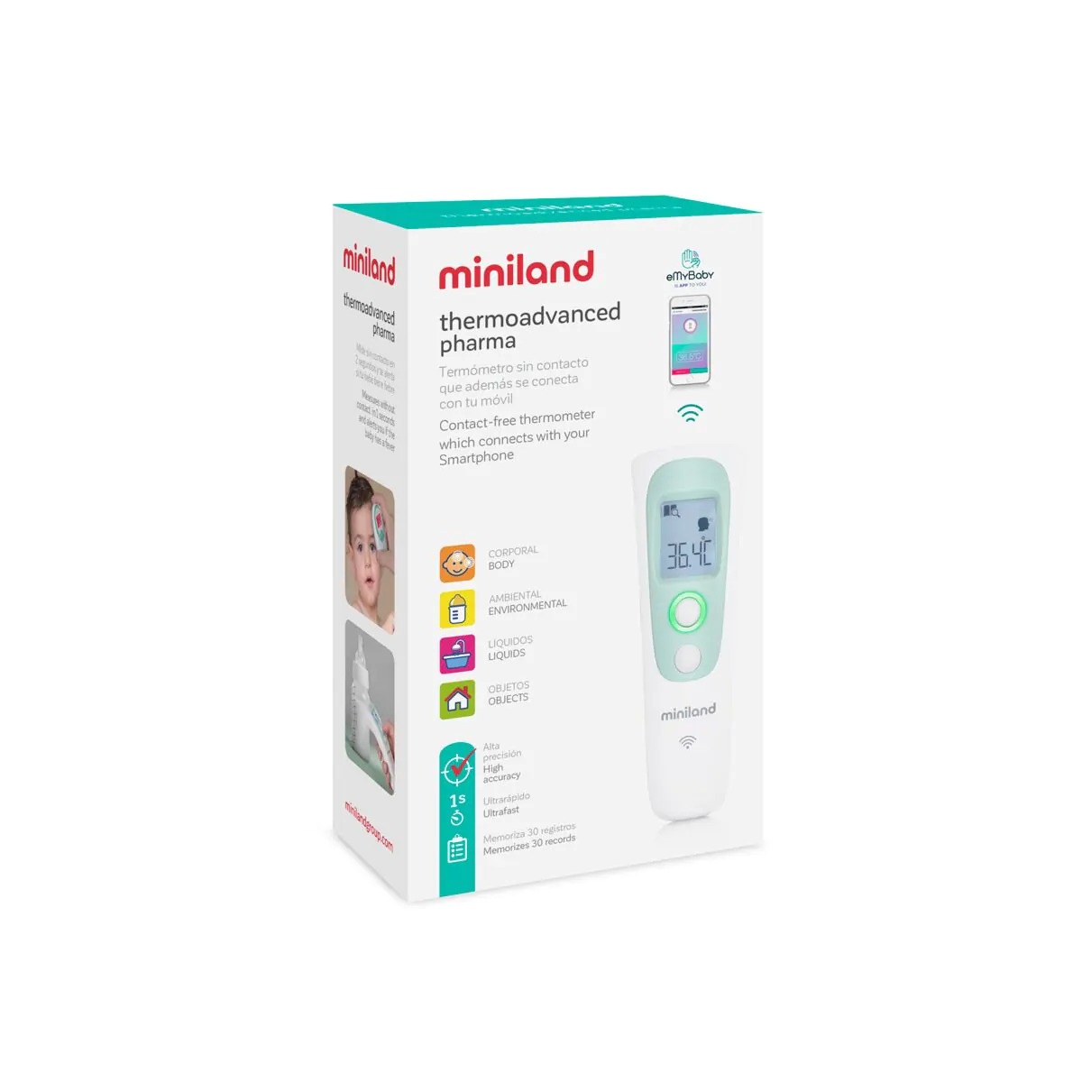 Termometru multifungtional digital infraroșu fără contact pentru bebeluși Miniland Thermoadvanced Ph