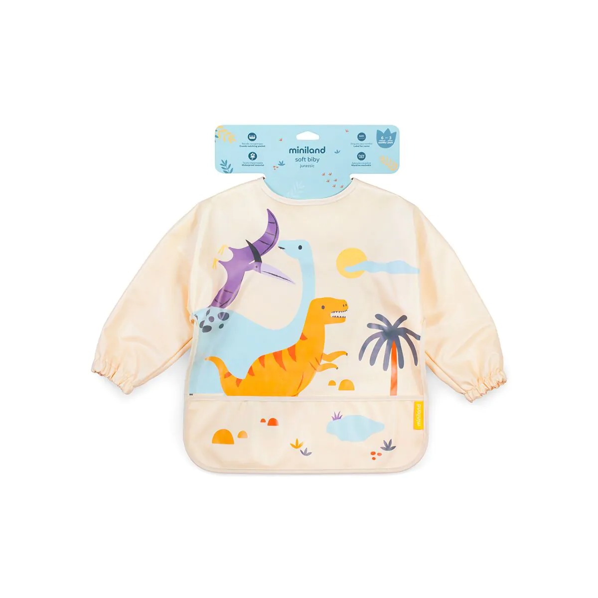 Водонепроницаемый слюнявчик с рукавами Miniland Soft Biby Jurassic