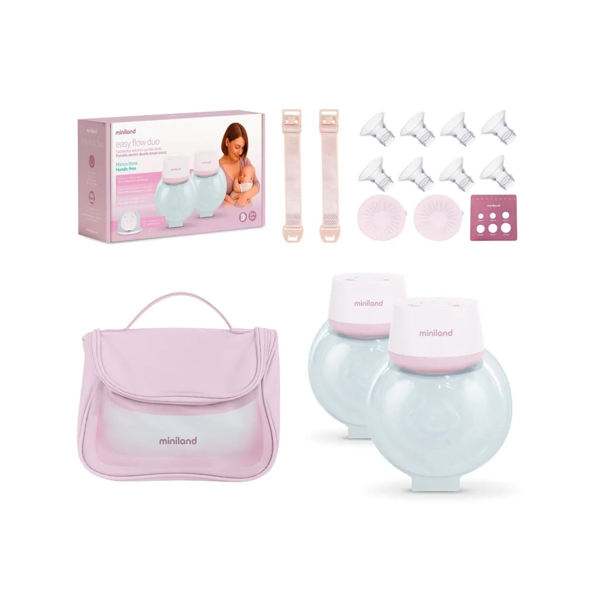 Pompă de sân electrică portabilă dublă Miniland Easy Flow Duo
