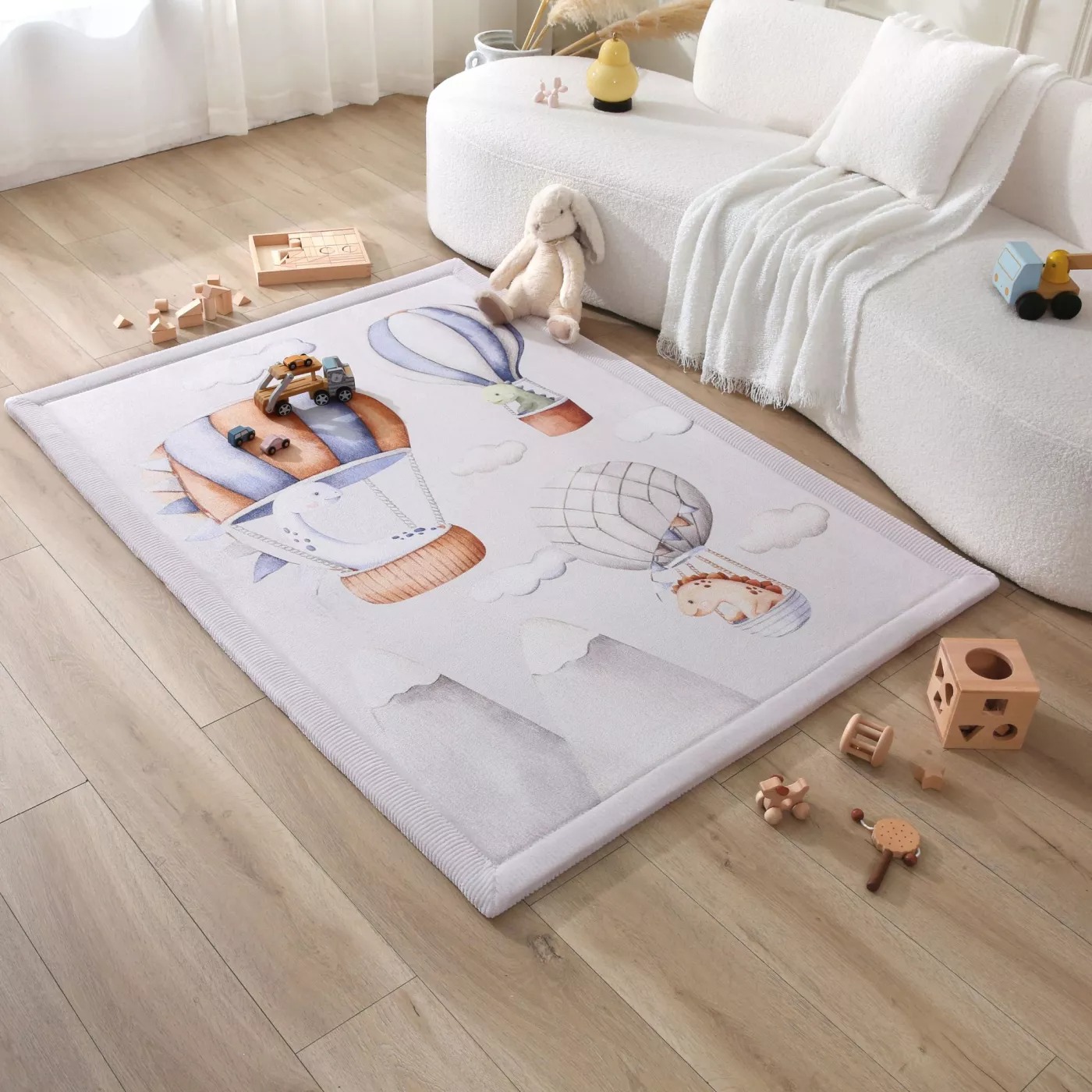 Saltea de joaca coral velvet cu spuma memorie 120 x 170 cm – Dinosaur Balloons - Hakuna Matte