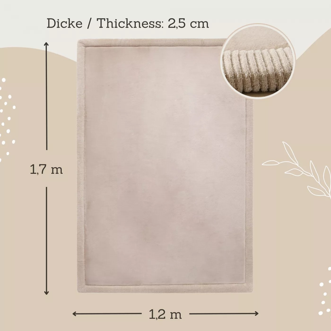 Saltea de joaca coral velvet cu spuma memorie 120 x 170 cm – bej - Hakuna Matte