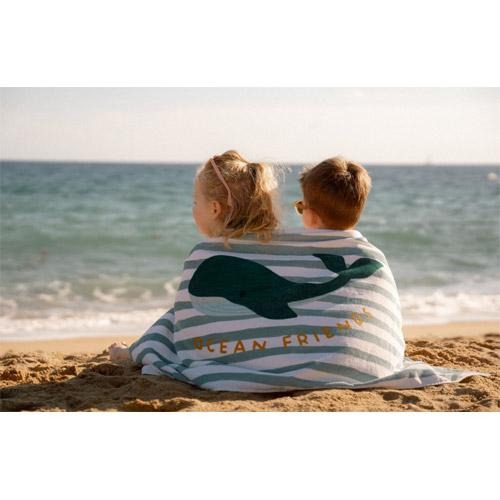 Пляжное полотенце - Seashells / Stripes Surf Blue - Little Dutch 4