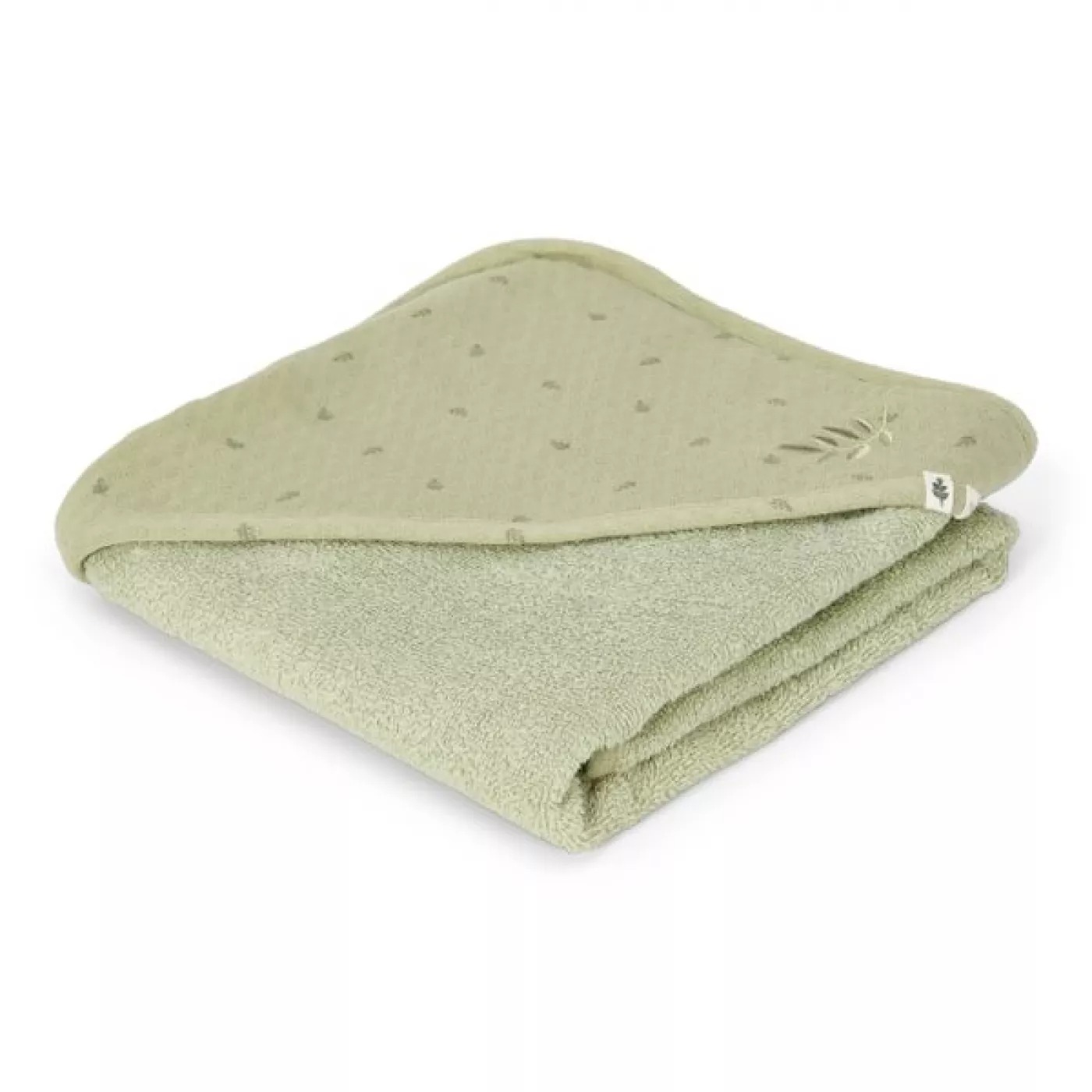 Prosop cu gluga din bumbac organic pentru bebelusi - 75x75 cm - Pure Sage - Little Dutch 2
