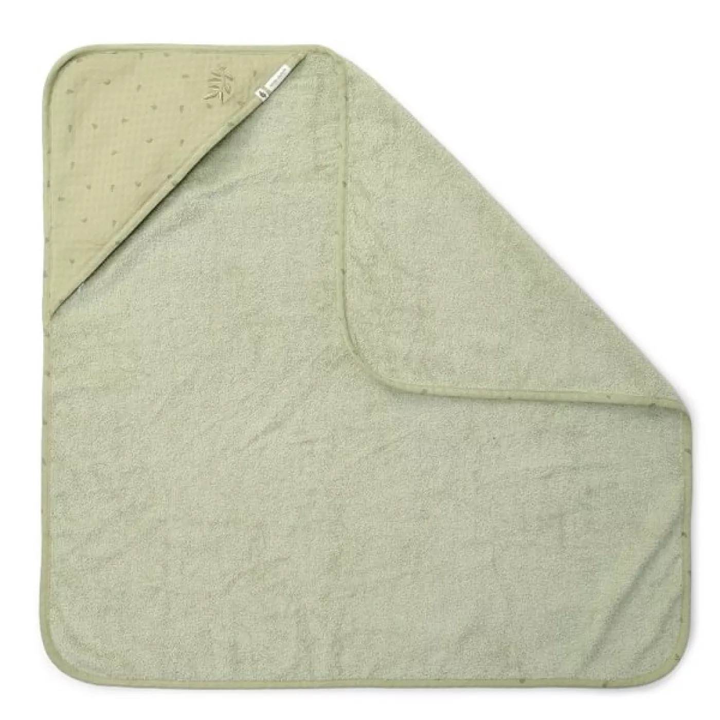Prosop cu gluga din bumbac organic pentru bebelusi - 75x75 cm - Pure Sage - Little Dutch 3