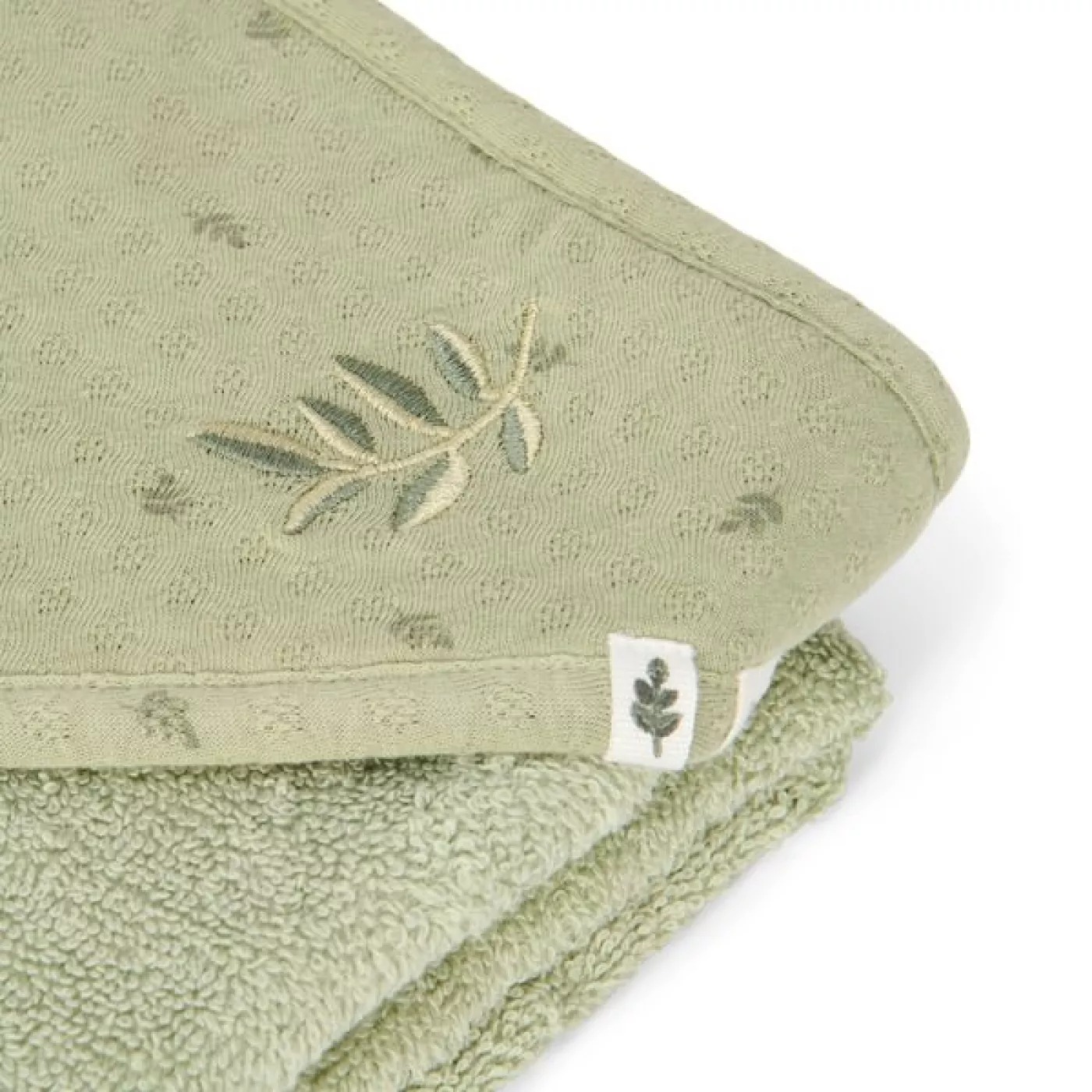 Prosop cu gluga din bumbac organic pentru bebelusi - 75x75 cm - Pure Sage - Little Dutch 4
