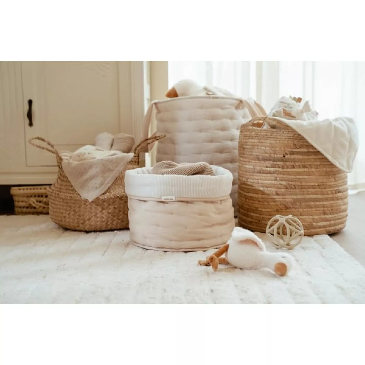 Cos de depozitare din bumbac organic pentru cam copilului - 35x45 cm - Pure Soft Beige Stripe - Little Dutch 3