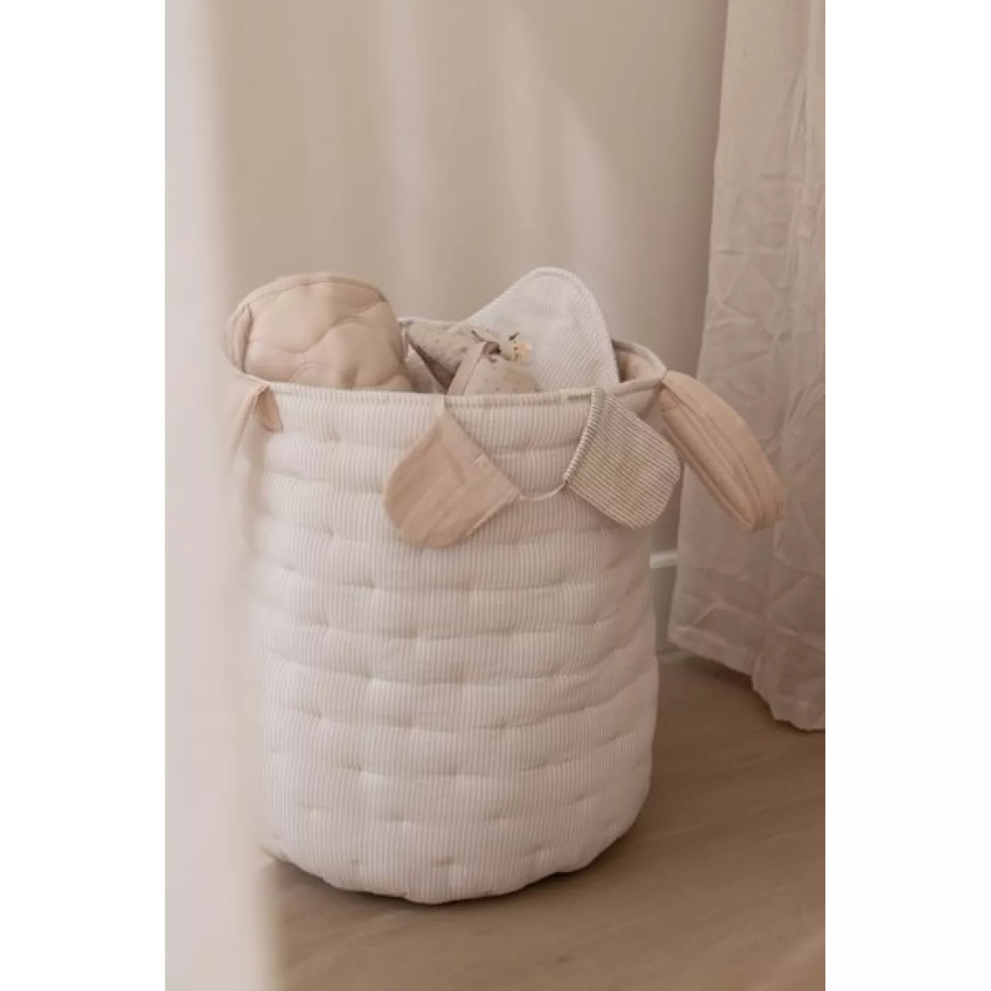 Cos de depozitare din bumbac organic pentru cam copilului - 35x45 cm - Pure Soft Beige Stripe - Little Dutch 4