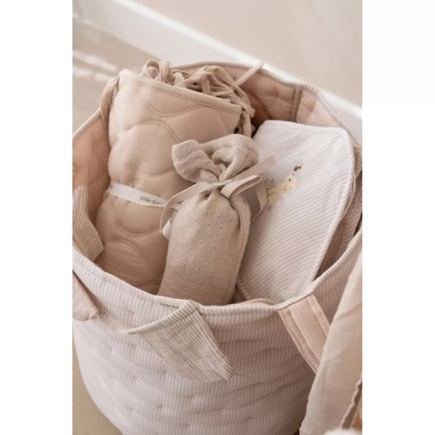 Cos de depozitare din bumbac organic pentru cam copilului - 35x45 cm - Pure Soft Beige Stripe - Little Dutch 5