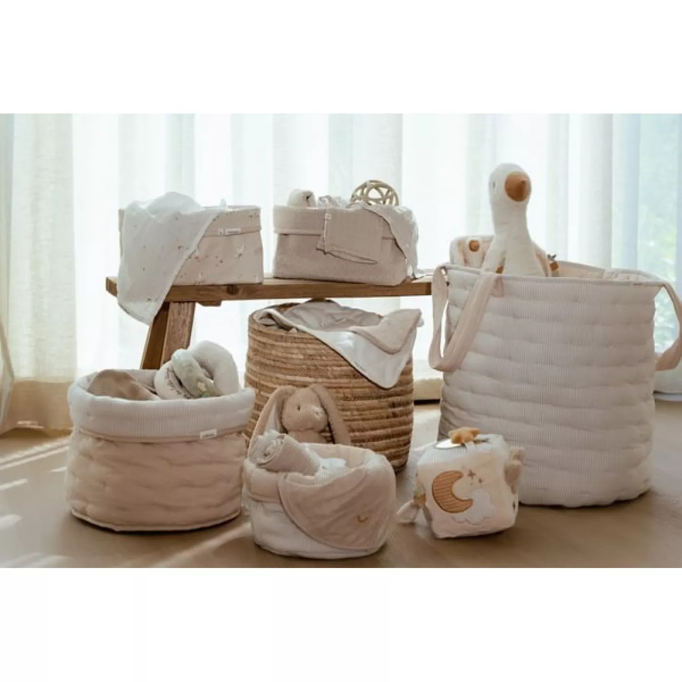 Cos de depozitare din bumbac organic pentru cam copilului - 35x45 cm - Pure Soft Beige Stripe - Little Dutch 6