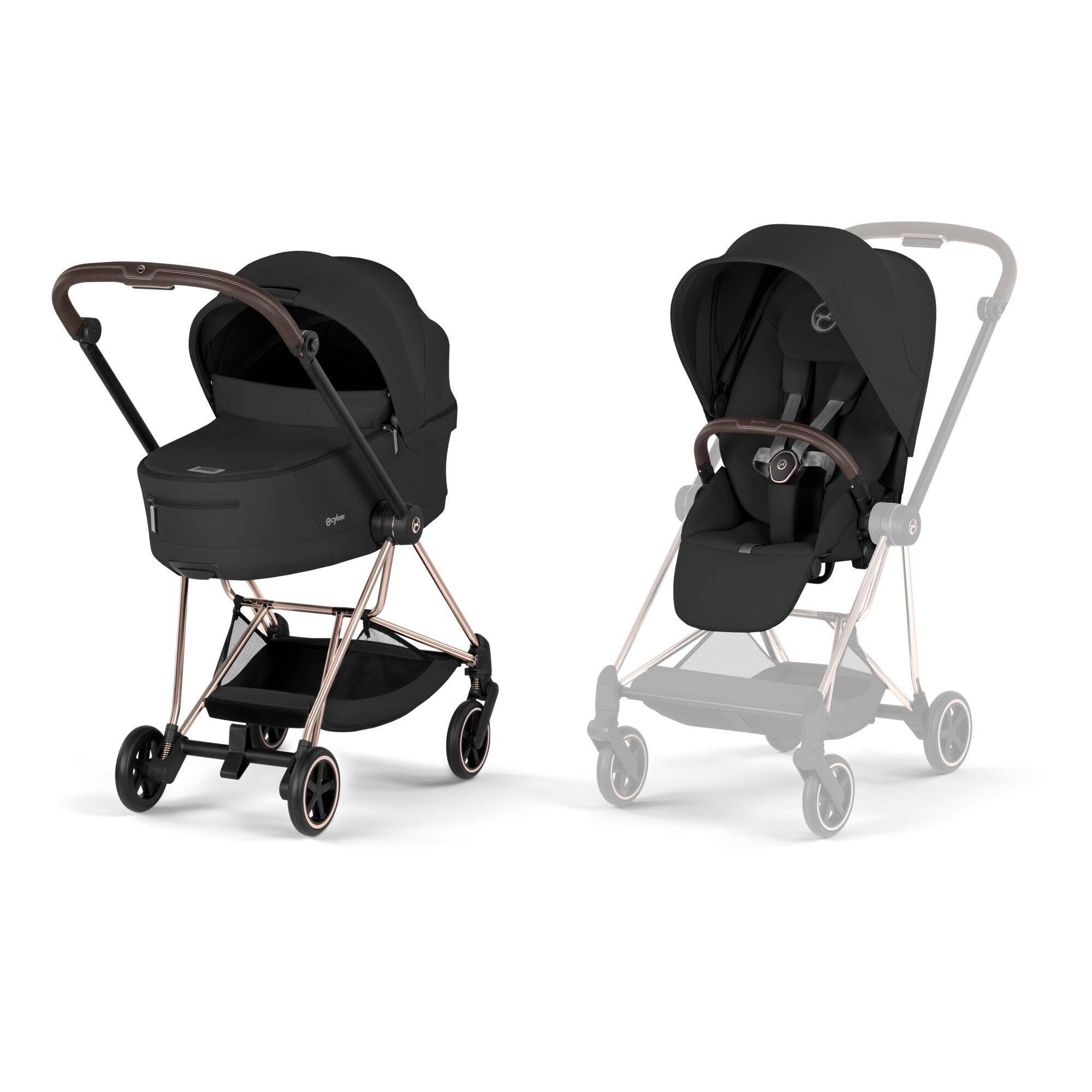 Коляска 2 в 1 Cybex Mios, коллекция Platinum 2026, Sepia Black, рама Rose Gold