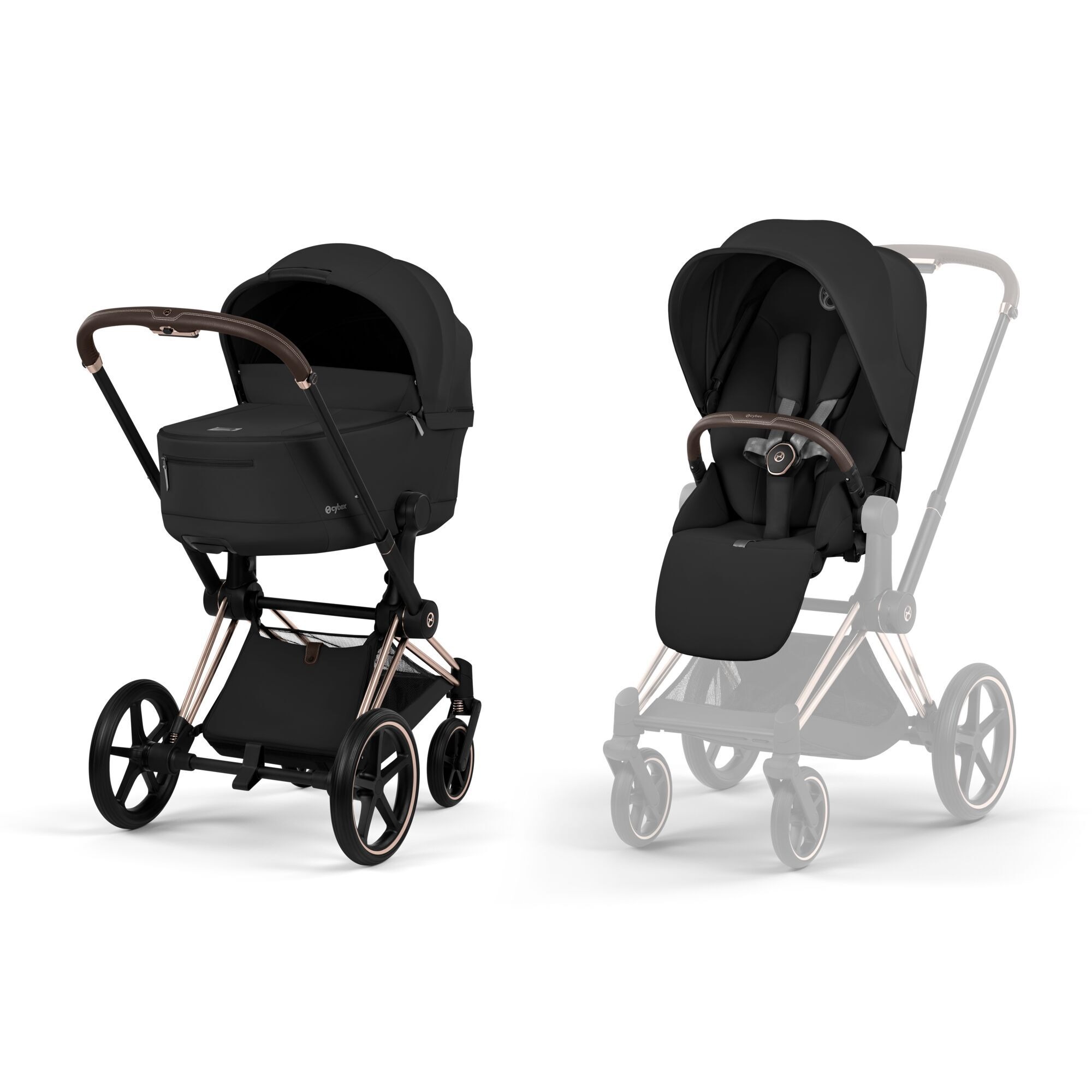 Carucior 2 in 1 Cybex Priam V colectia Platinum 2026 Sepia Black cadru Rose Gold